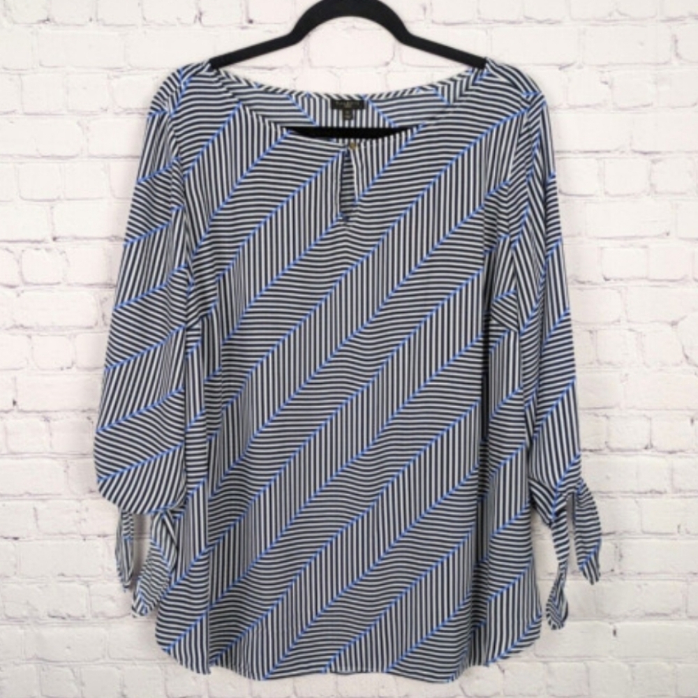 Talbots Chiffon Herringbone Stripe Tie Sleeve Blouse